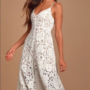One Wish White Lace Midi Dress